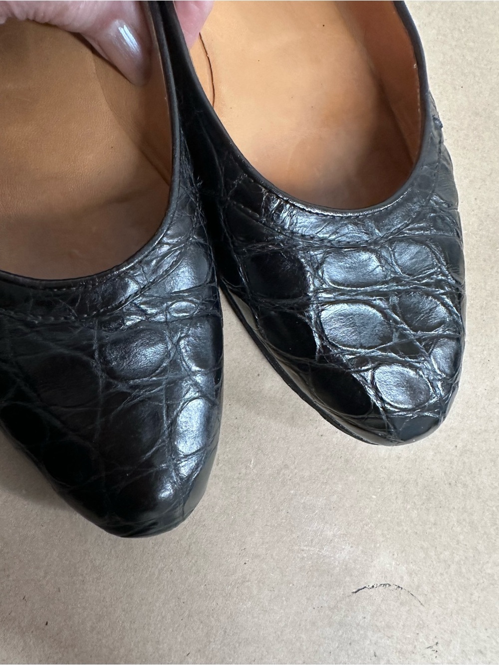 Classic Ralph Black Croc-Embossed Leather Ballet Flats - Picture 2 of 7